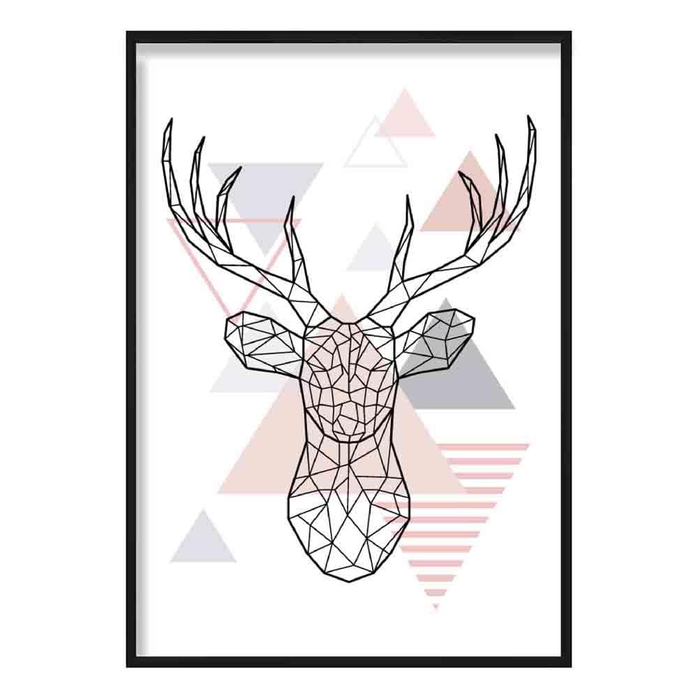 Stag Head Abstract Geometric Scandinavian Blush Pink Poster