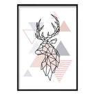 Stag Head Looking Left Abstract Geometric Scandinavian Blush Pink Poster