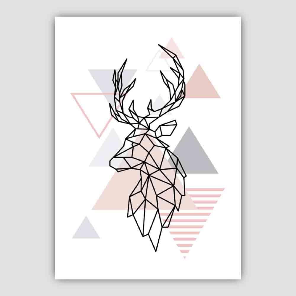 Stag Head Looking Left Abstract Geometric Scandinavian Blush Pink Poster