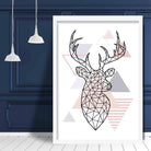 Stag Head Looking Right Abstract Geometric Scandinavian Blush Pink Poster