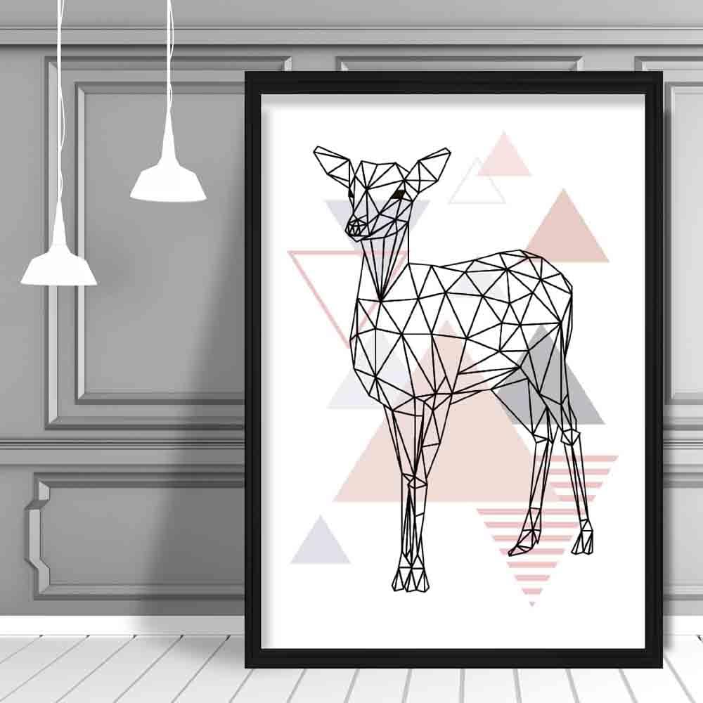 Deer Abstract Geometric Scandinavian Blush Pink Poster