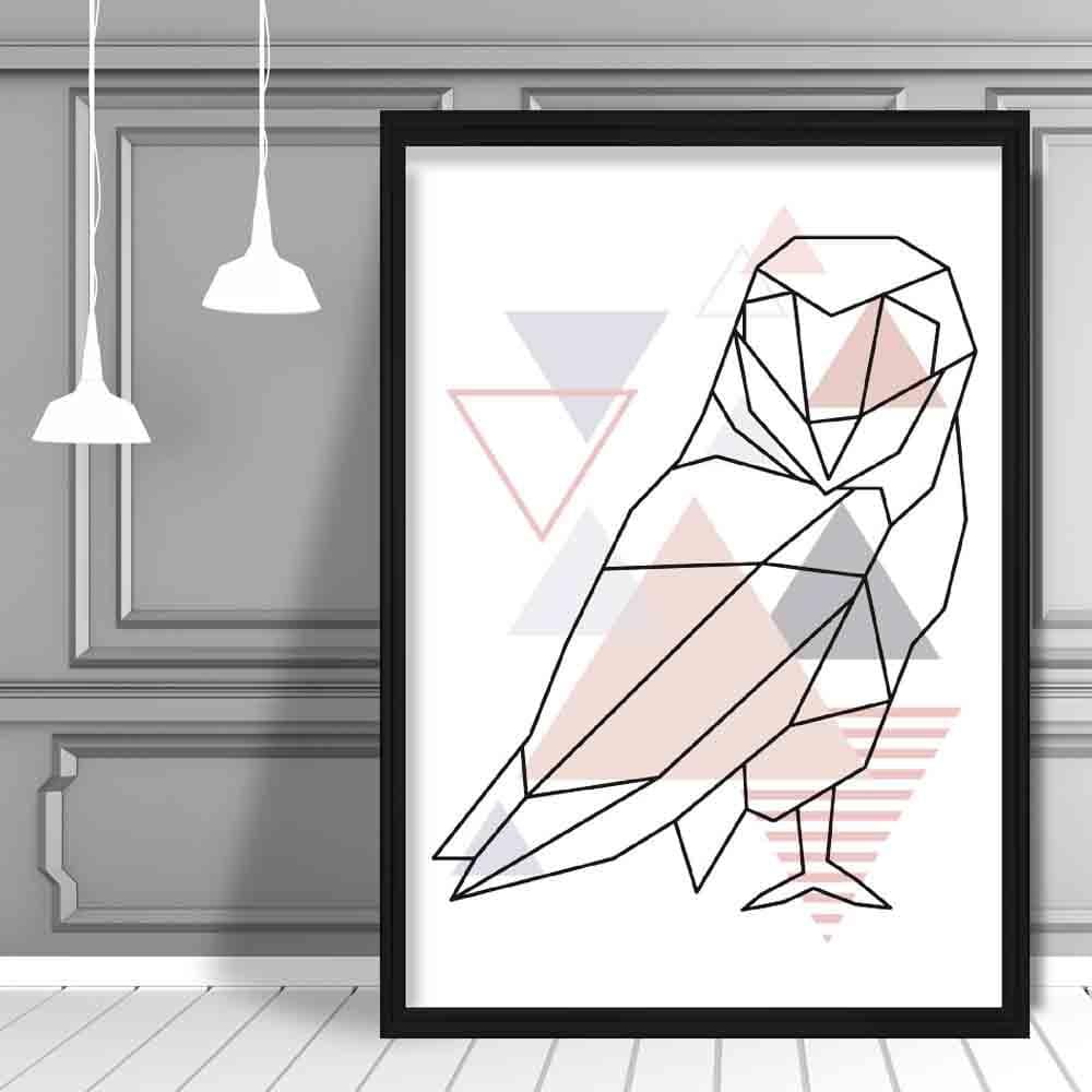 Owl Abstract Geometric Scandinavian Blush Pink Poster