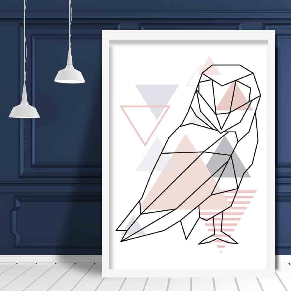Owl Abstract Geometric Scandinavian Blush Pink Poster
