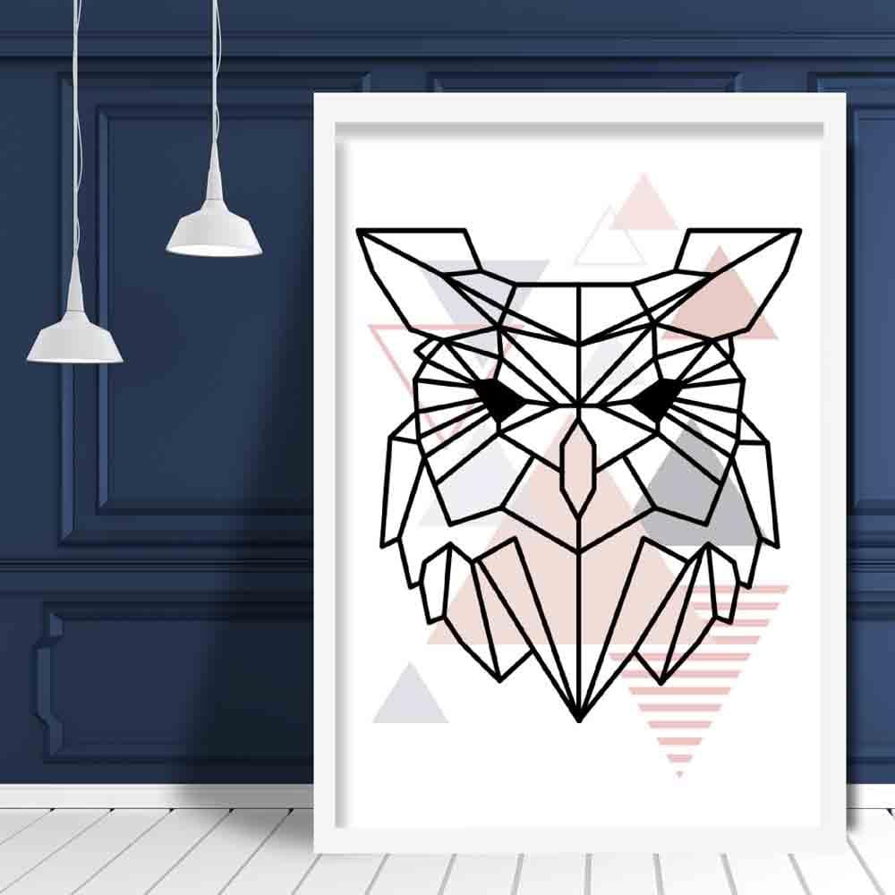 Owl Head Abstract Geometric Scandinavian Blush Pink Poster