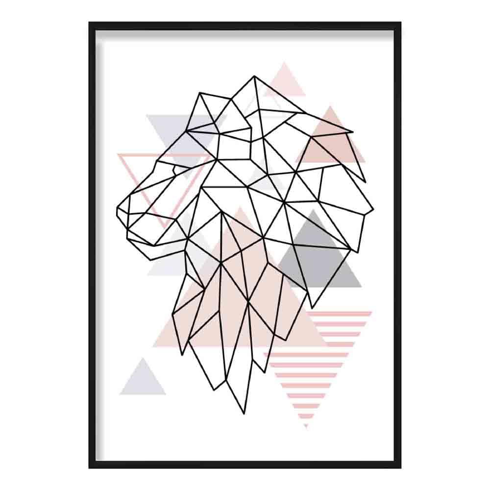Lion Head Looking Left Abstract Geometric Scandinavian Blush Pink Poster