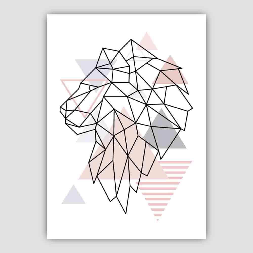 Lion Head Looking Left Abstract Geometric Scandinavian Blush Pink Poster