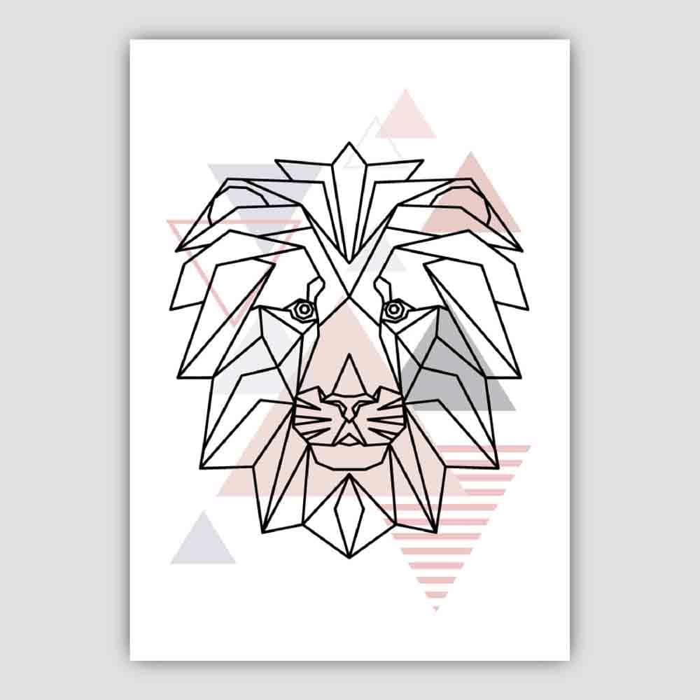 Lion Head Abstract Geometric Scandinavian Blush Pink Poster