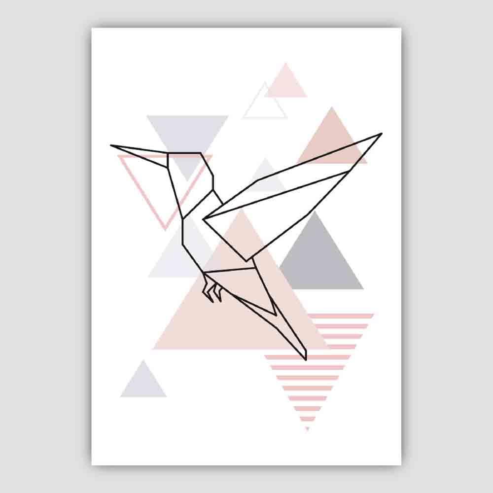 Hummingbird Abstract Geometric Scandinavian Blush Pink Poster