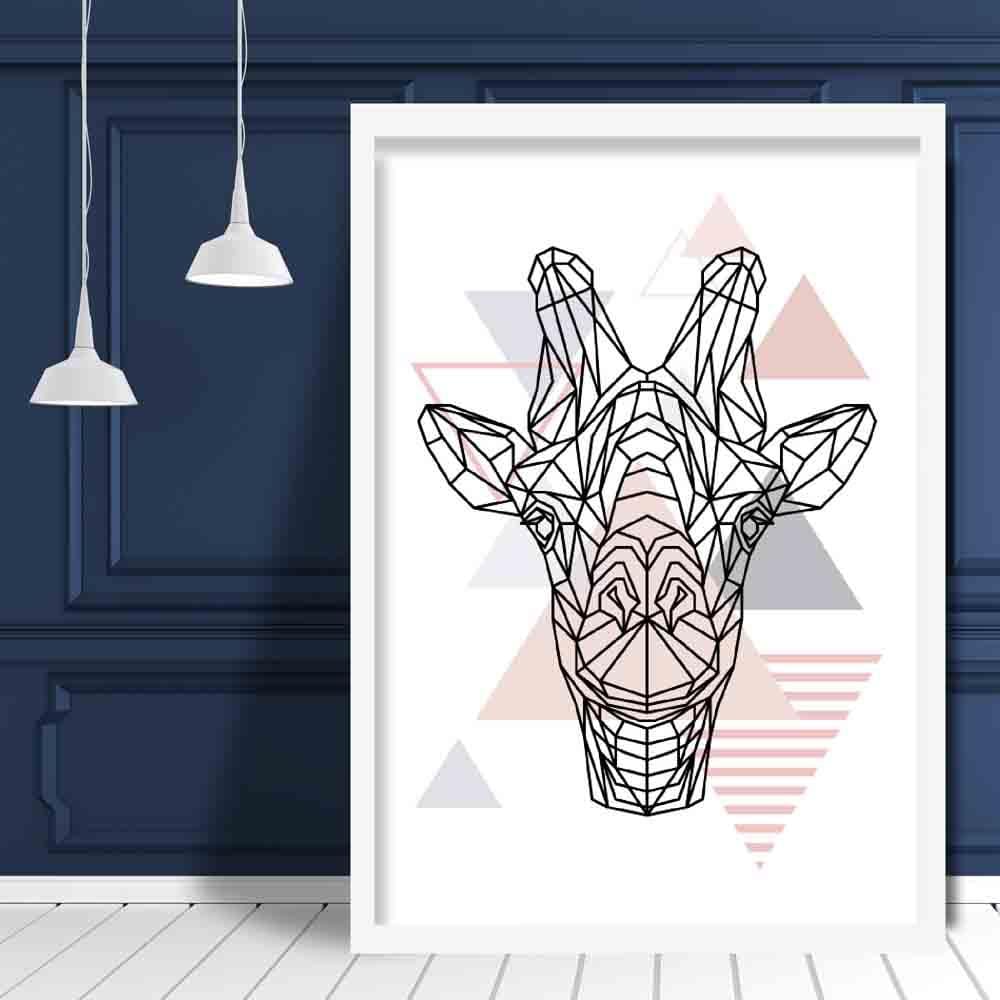 Giraffe Head Abstract Geometric Scandinavian Blush Pink Poster