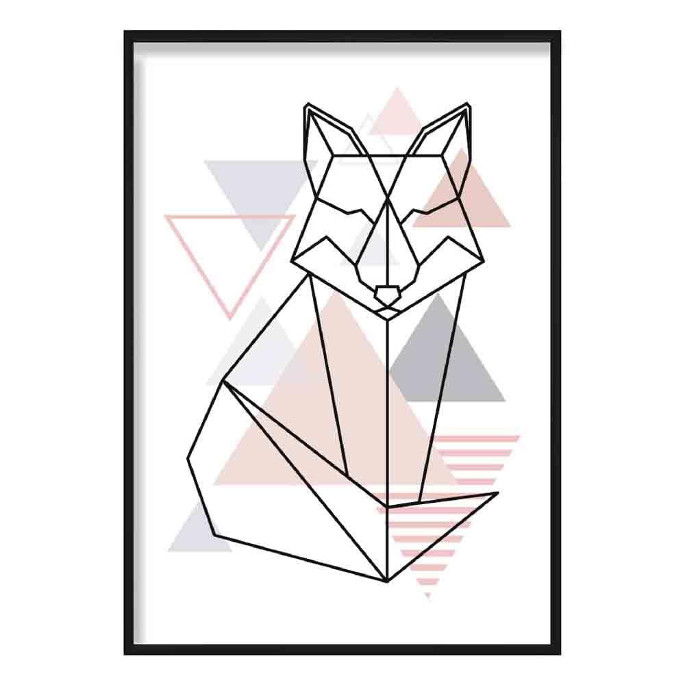 Sitting Fox Abstract Geometric Scandinavian Blush Pink Poster
