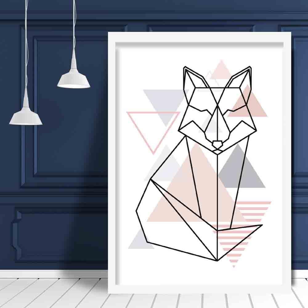 Sitting Fox Abstract Geometric Scandinavian Blush Pink Poster
