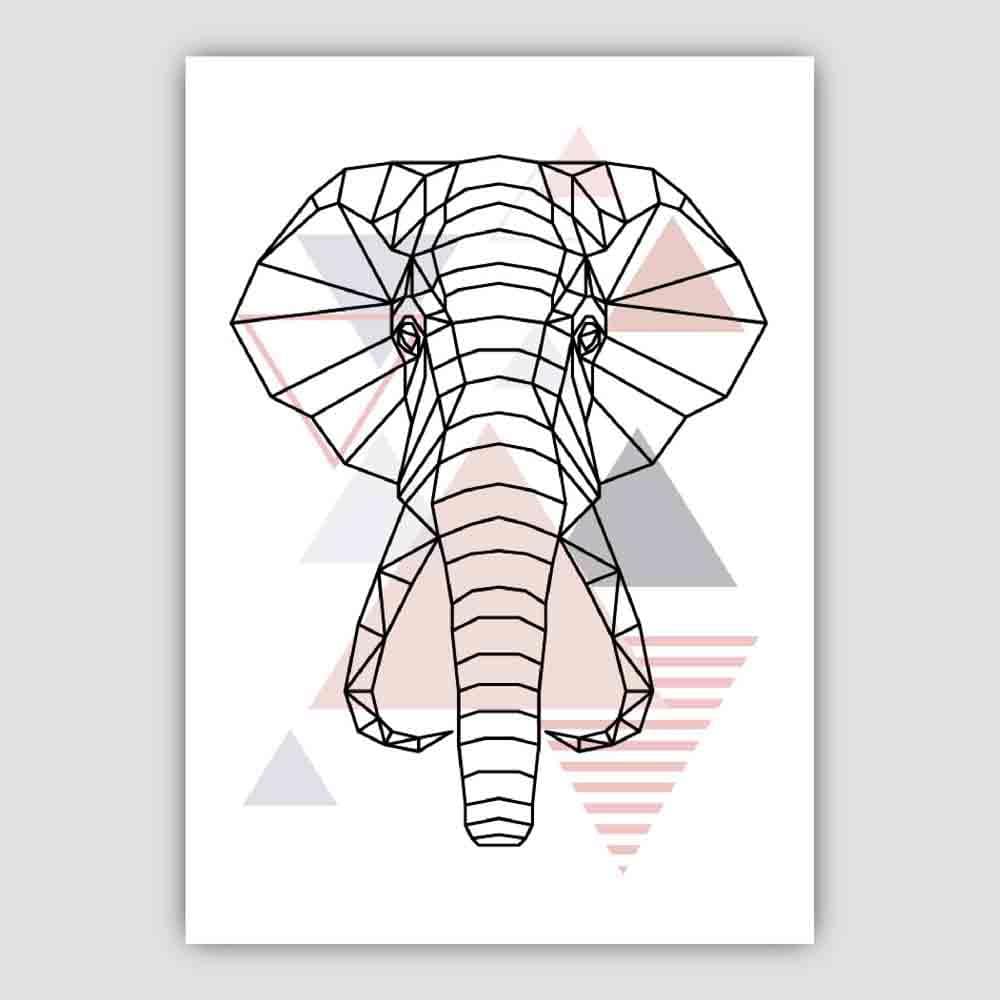 Elephant Head Abstract Geometric Scandinavian Blush Pink Poster