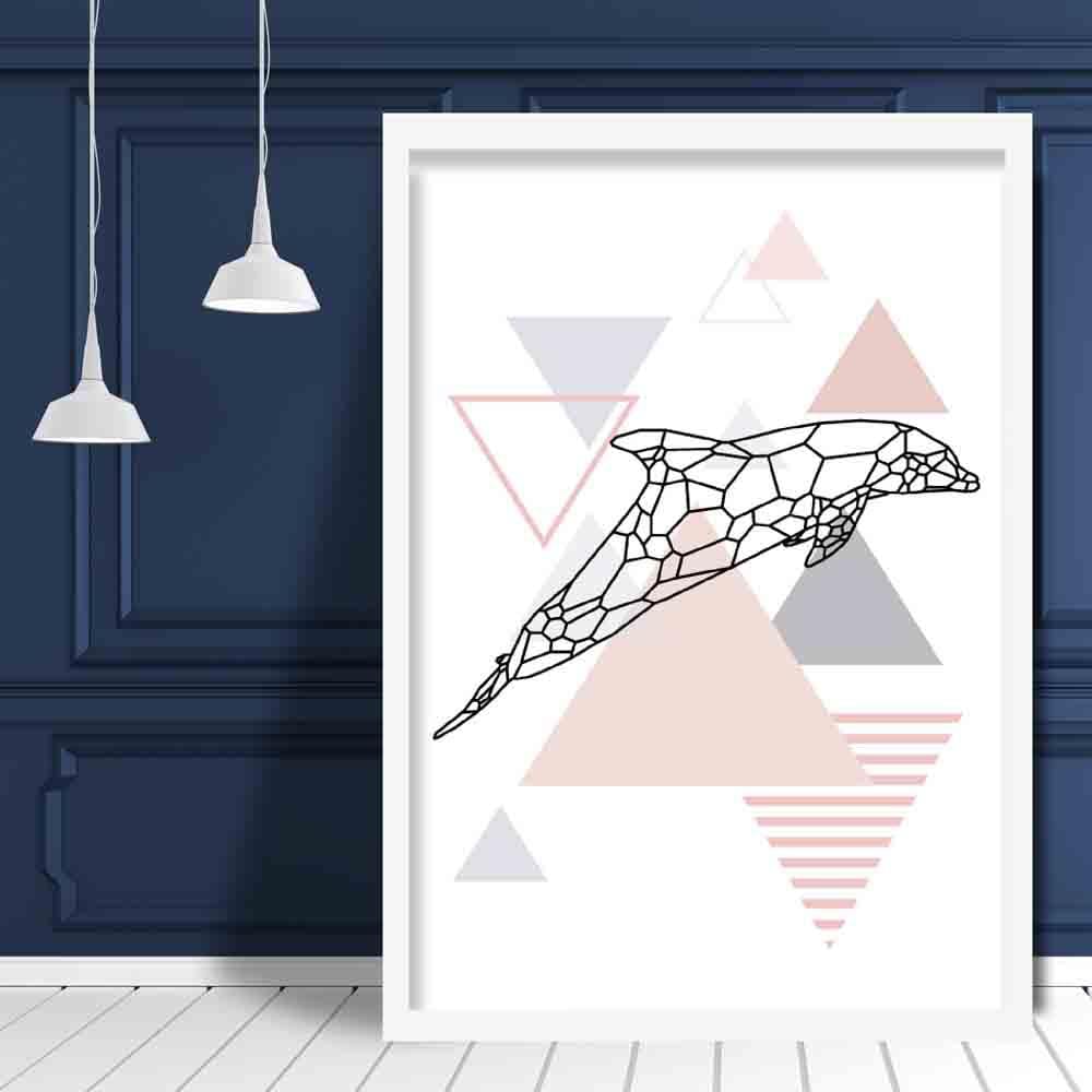 Dolphin Abstract Geometric Scandinavian Blush Pink Poster