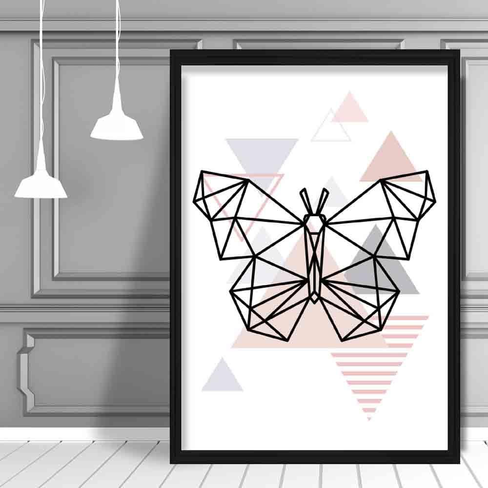 Butterfly Abstract Geometric Scandinavian Blush Pink Poster