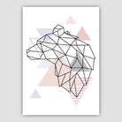 Bear Head Looking Left Abstract Geometric Scandinavian Blush Pink Print