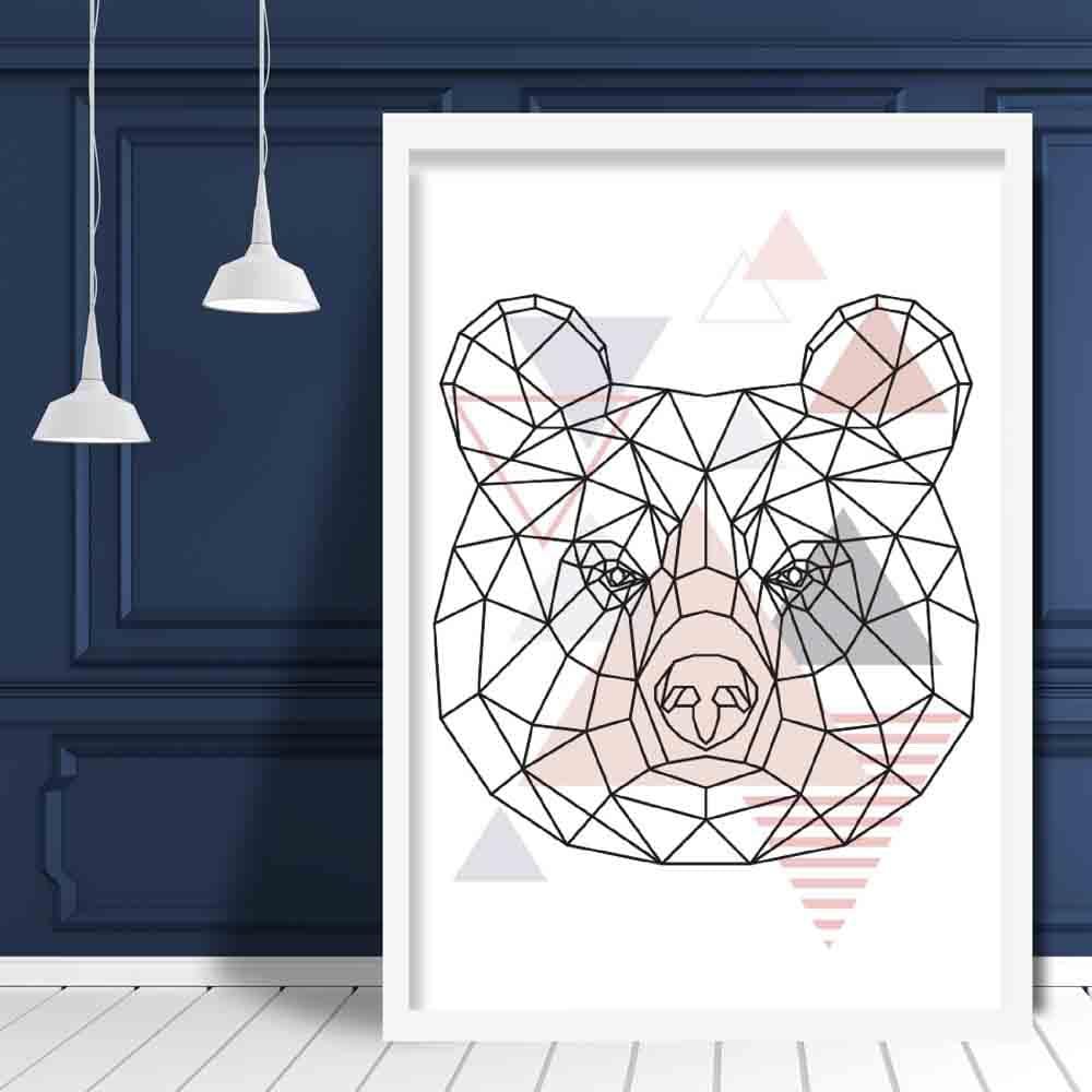 Bear Head Abstract Geometric Scandinavian Blush Pink Art Print