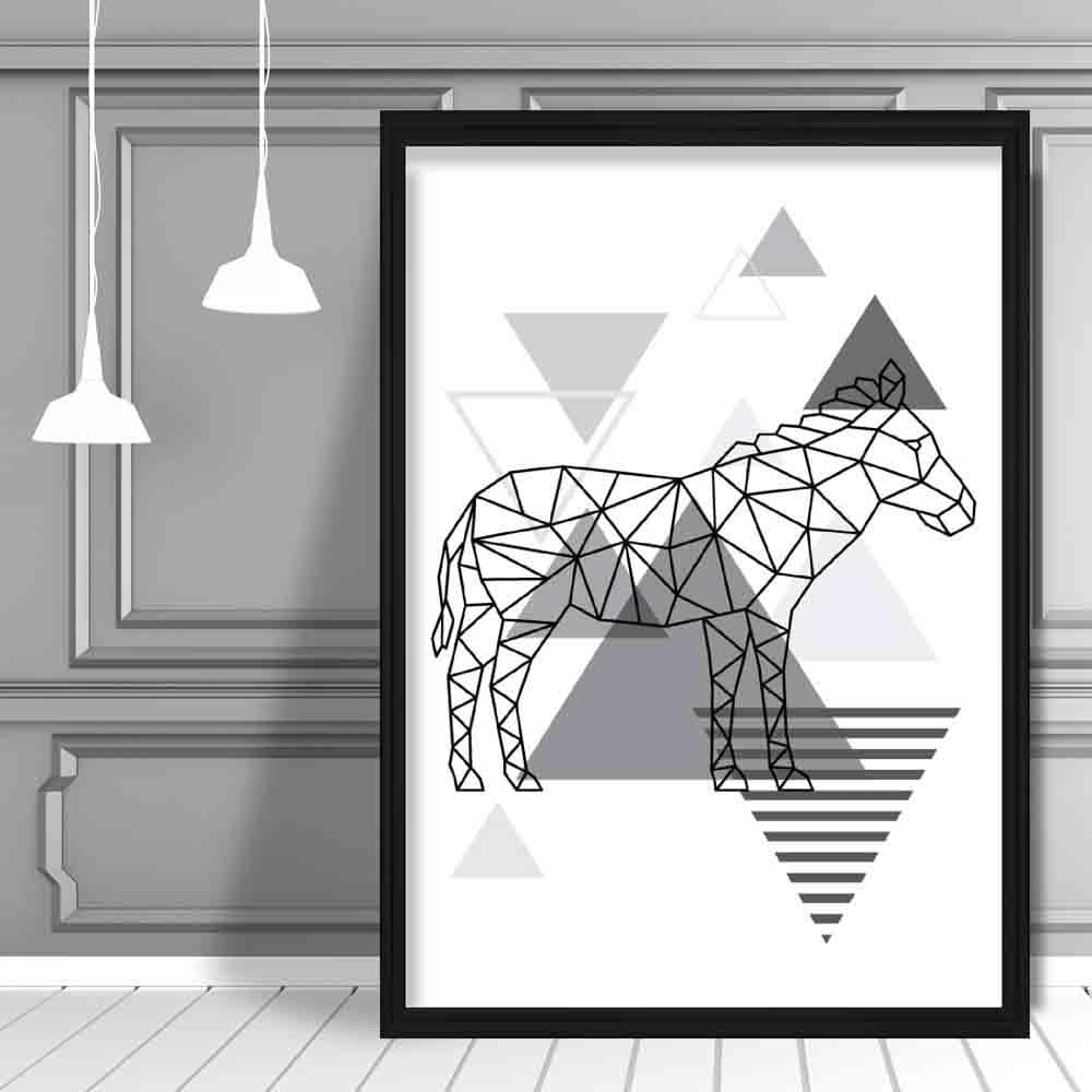 Zebra Abstract Geometric Scandinavian Mono Grey Poster