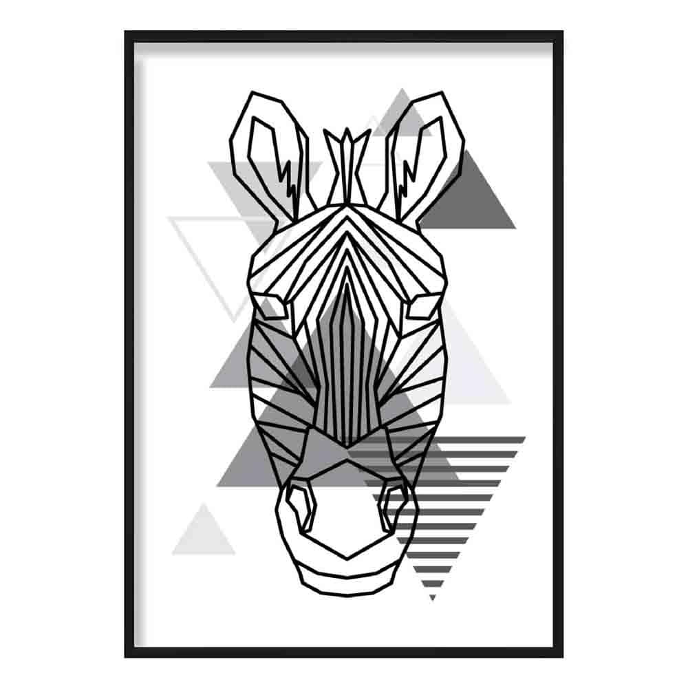 Zebra Head Abstract Geometric Scandinavian Mono Grey Poster