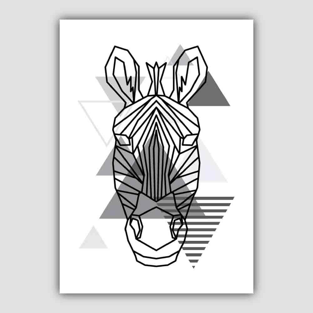 Zebra Head Abstract Geometric Scandinavian Mono Grey Poster