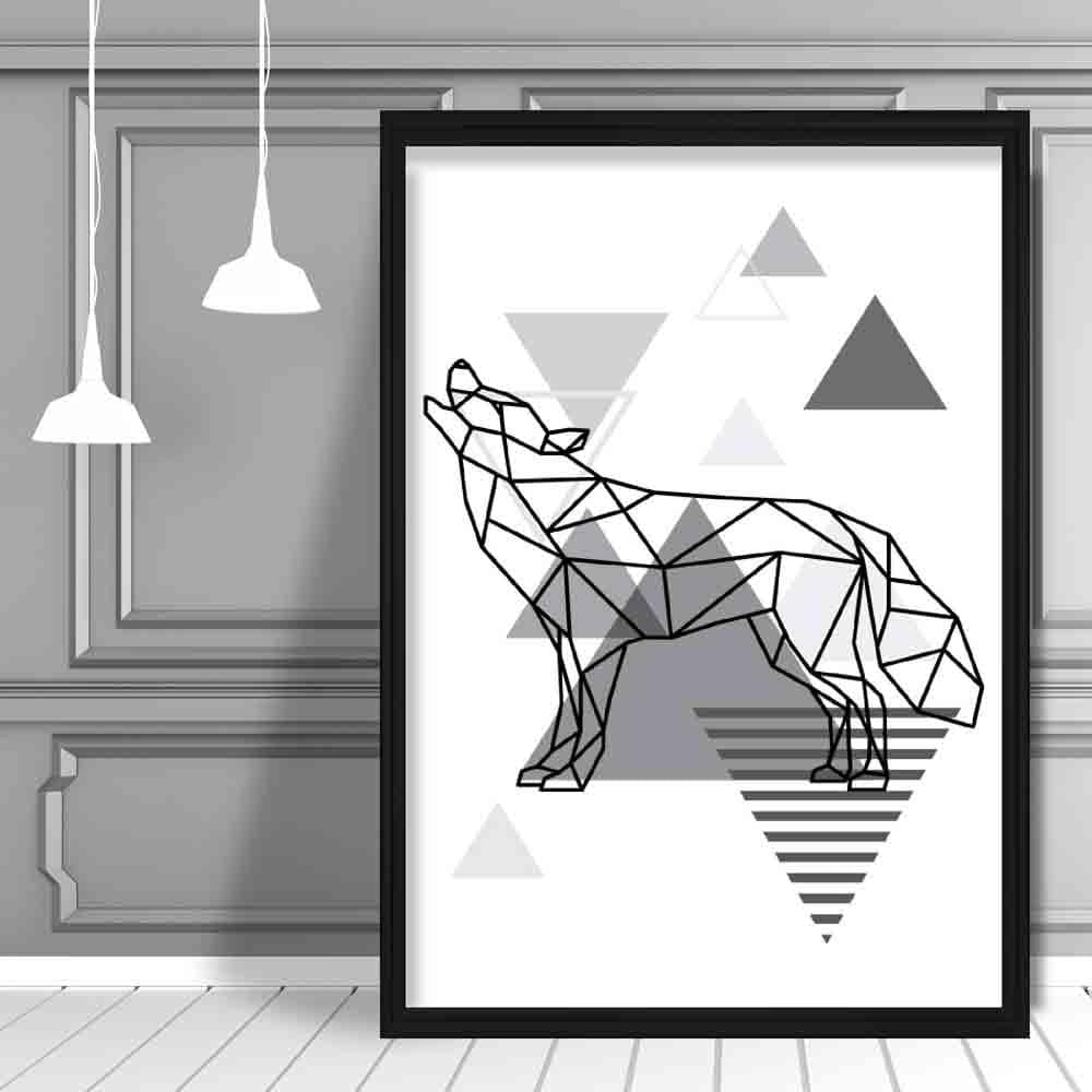 Wolf Abstract Geometric Scandinavian Mono Grey Poster
