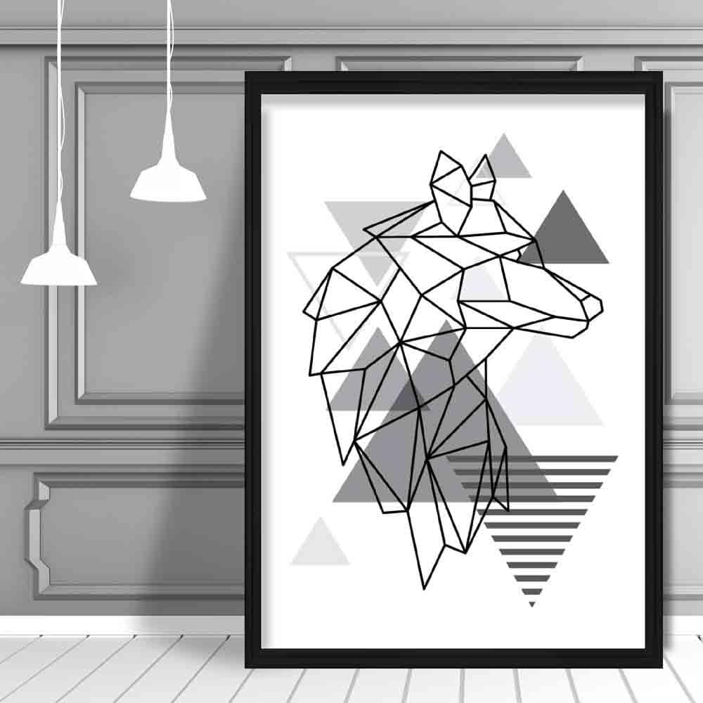 Wolf Head Looking Right Abstract Geometric Scandinavian Mono Grey Poster