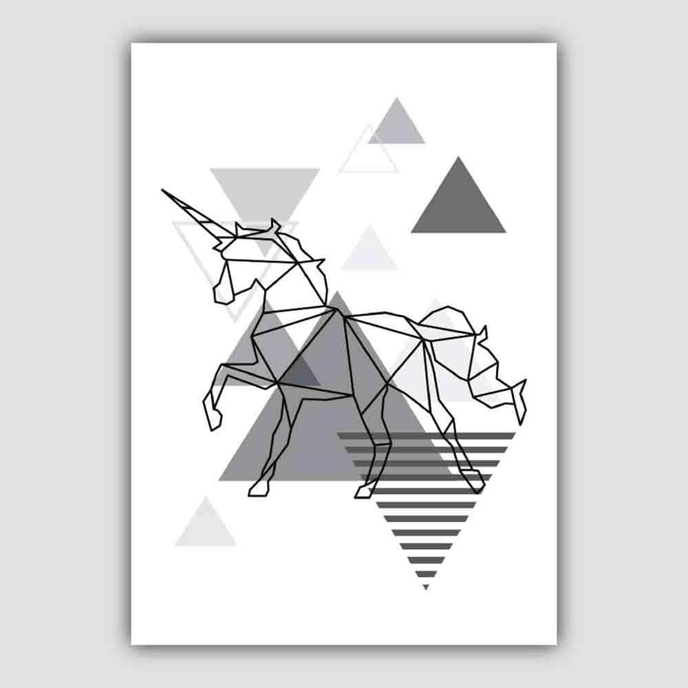 Unicorn Abstract Geometric Scandinavian Mono Grey Poster