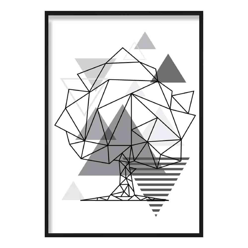 Tree Abstract Geometric Scandinavian Mono Grey Poster