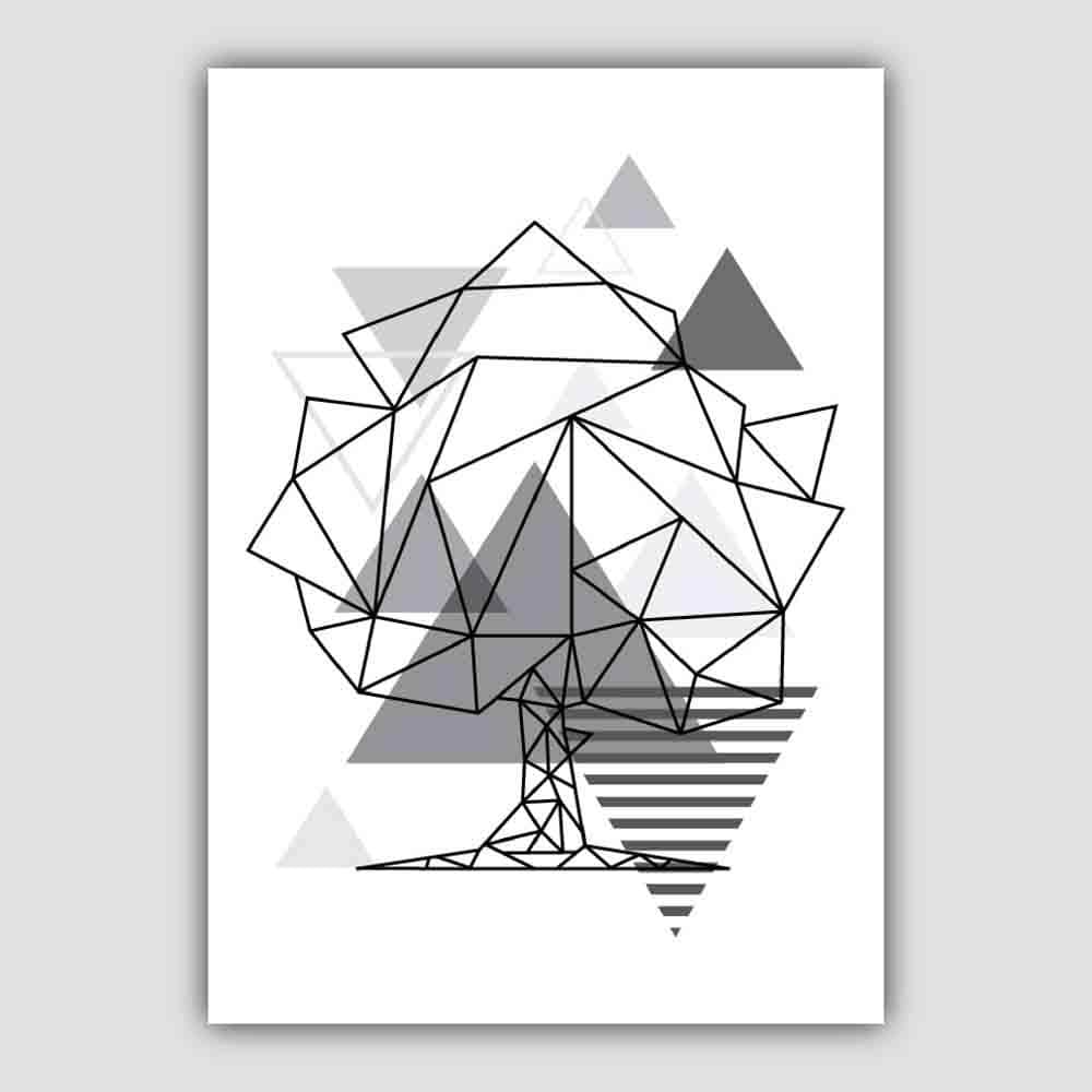 Tree Abstract Geometric Scandinavian Mono Grey Poster