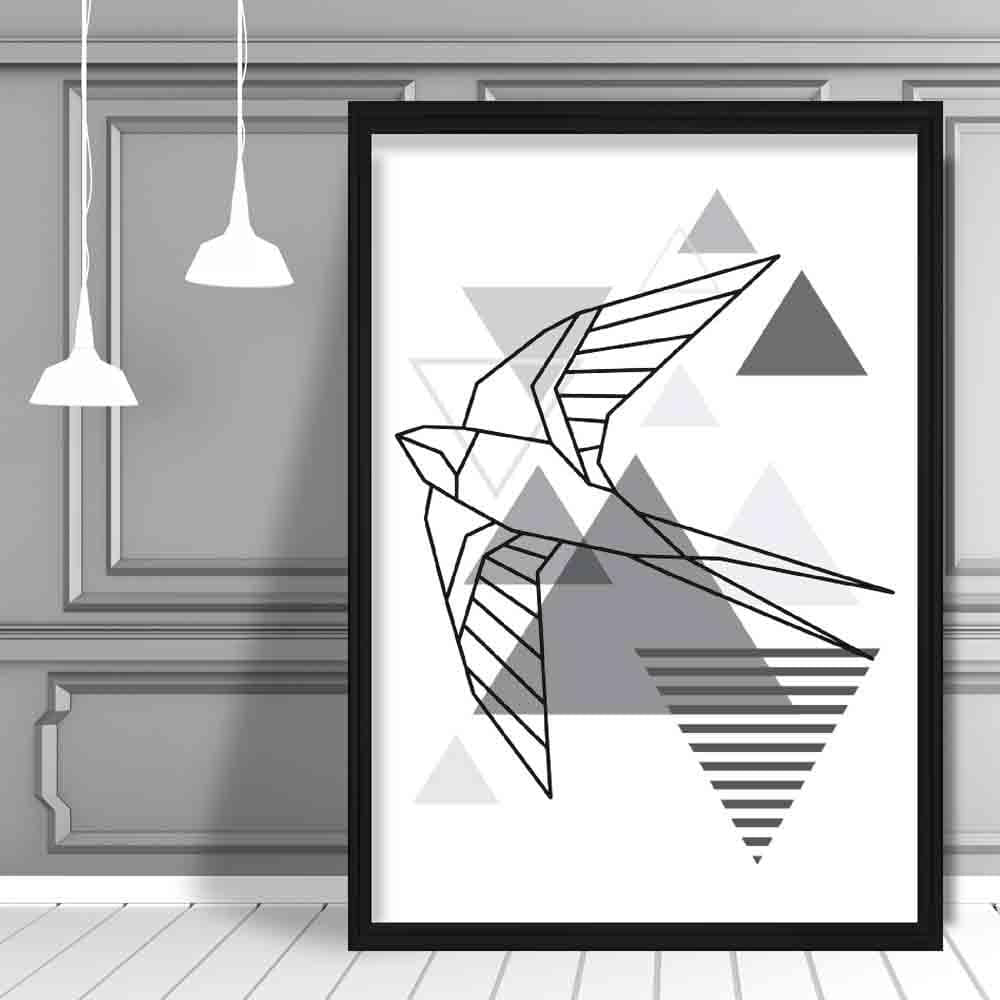 Swallow Abstract Geometric Scandinavian Mono Grey Poster