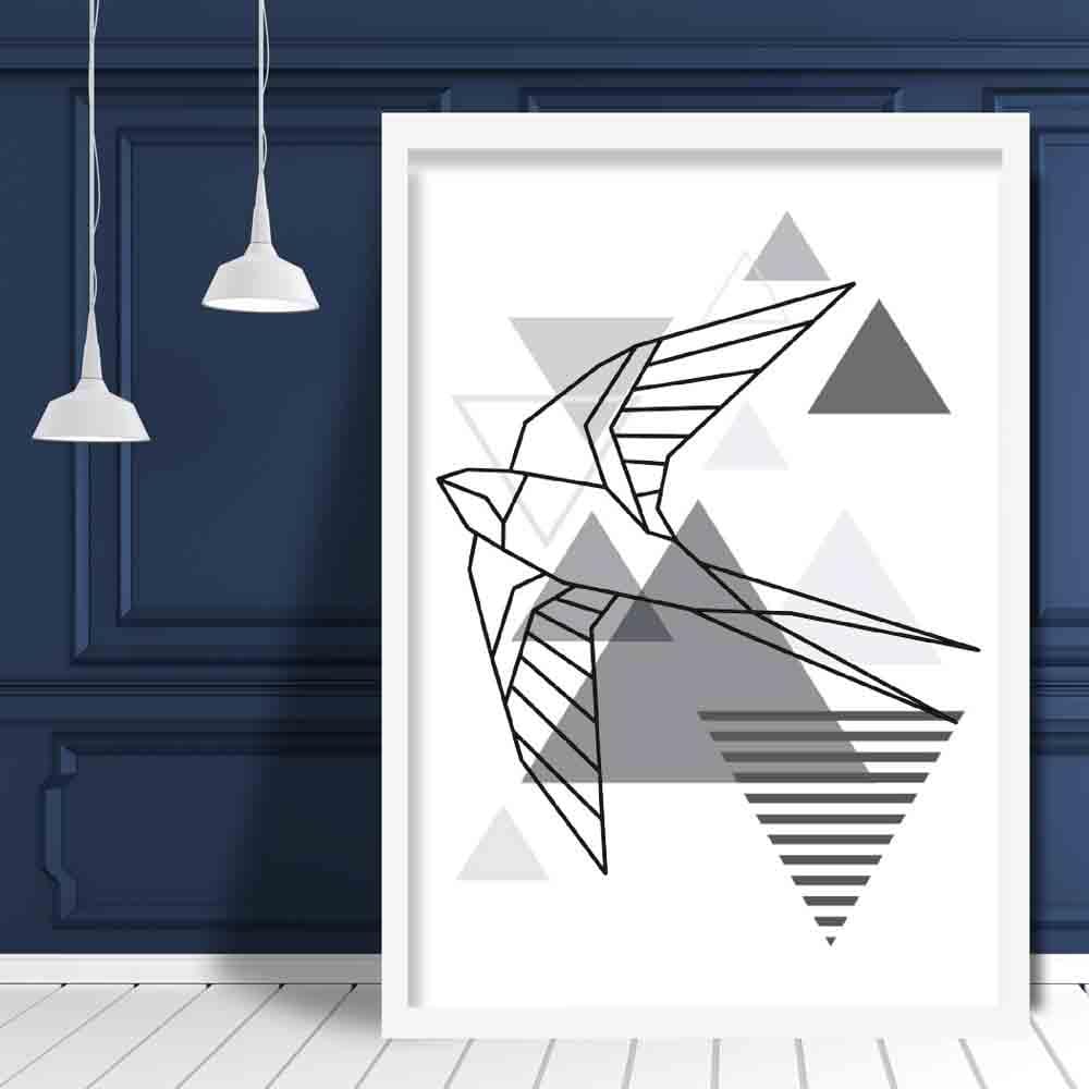 Swallow Abstract Geometric Scandinavian Mono Grey Poster