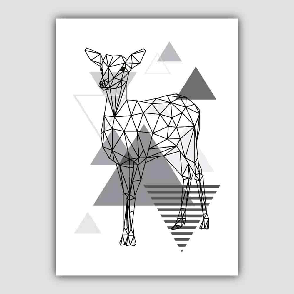 Deer Abstract Geometric Scandinavian Mono Grey Poster