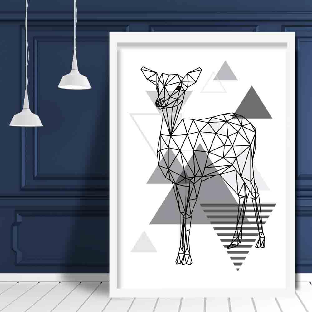 Deer Abstract Geometric Scandinavian Mono Grey Poster