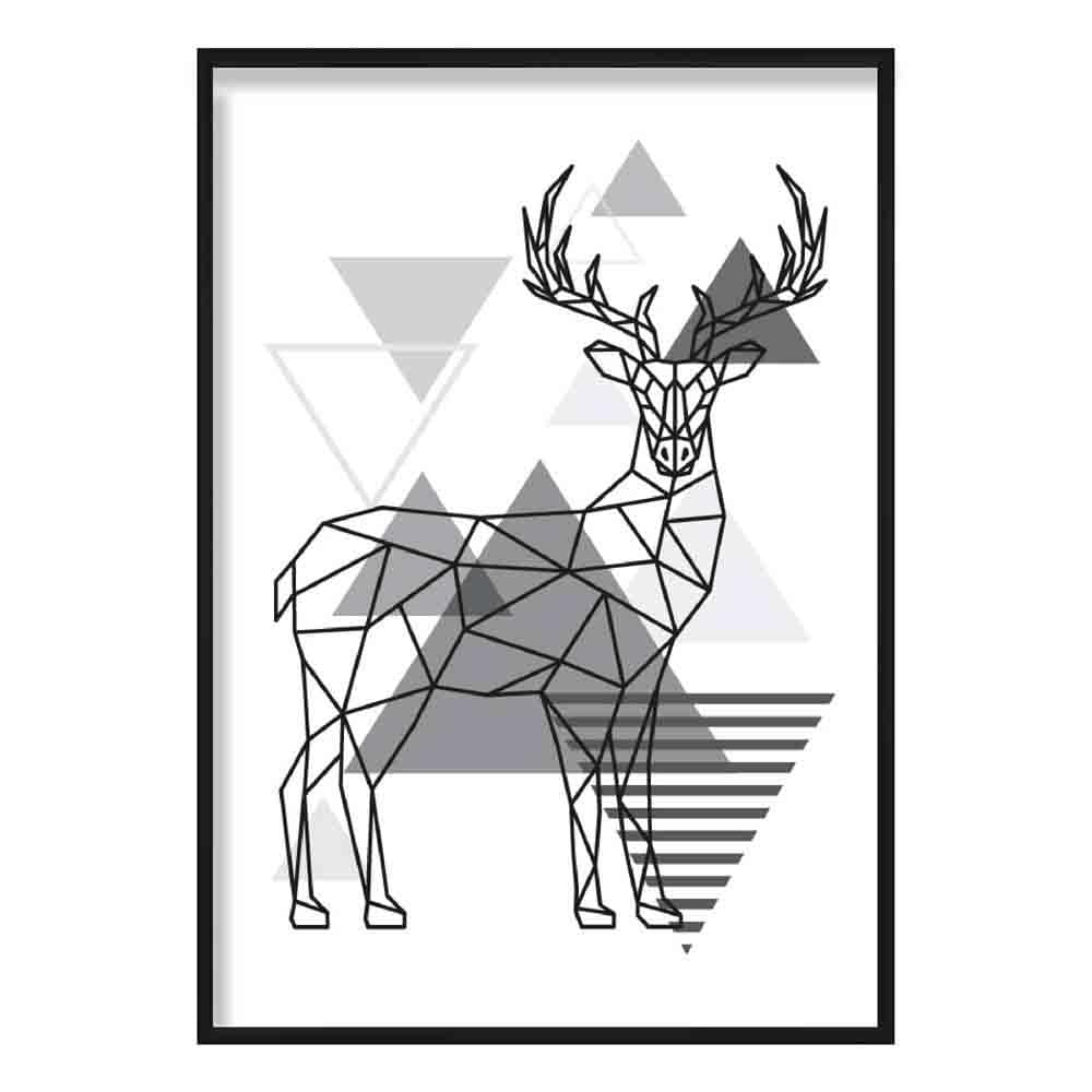 Stag Abstract Geometric Scandinavian Mono Grey Poster