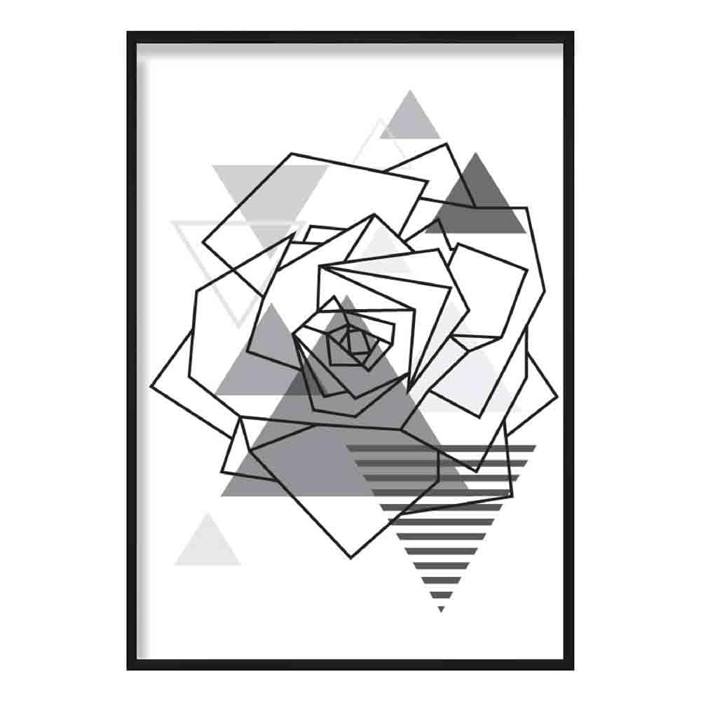 Rose Head Abstract Geometric Scandinavian Mono Grey Poster