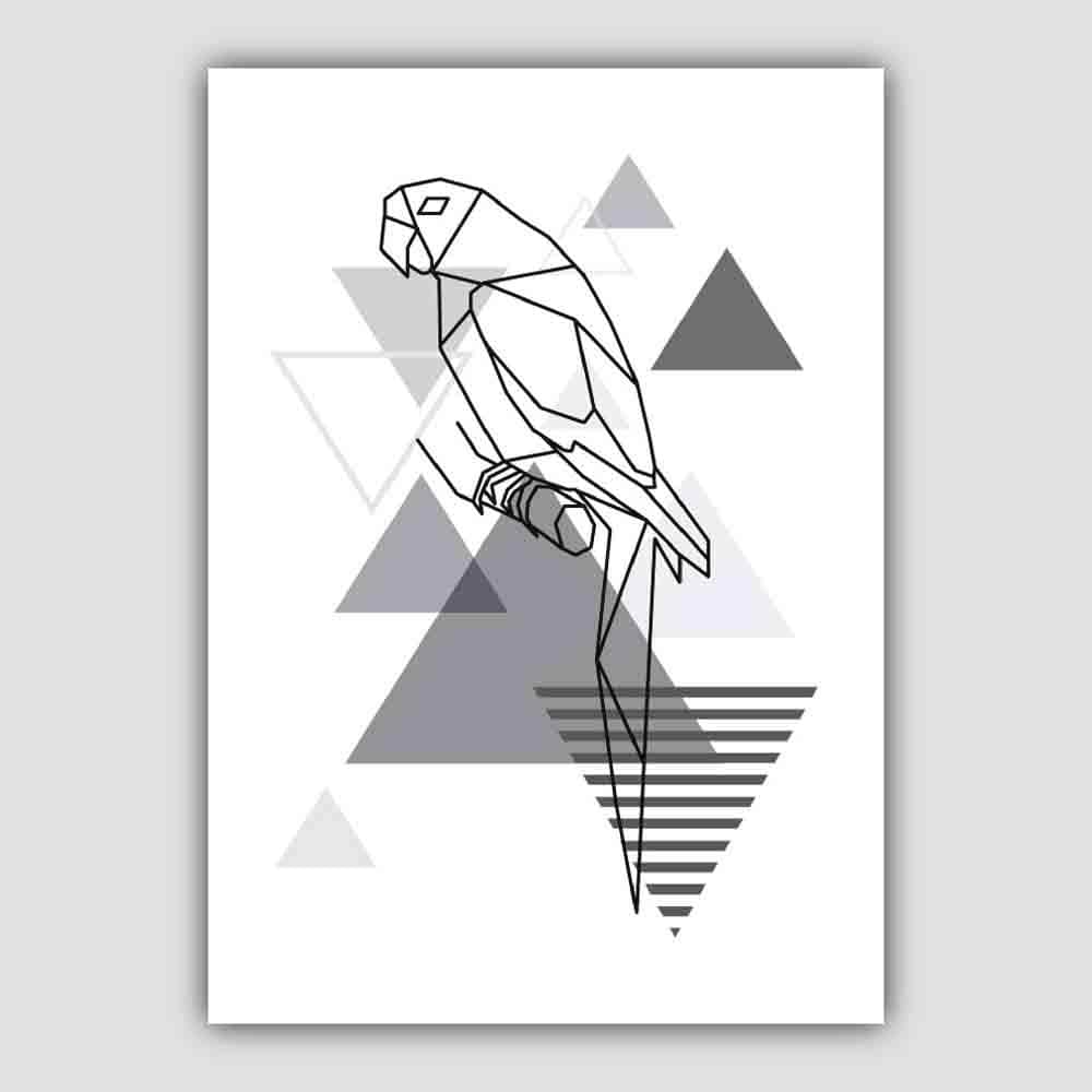 Parrot Abstract Geometric Scandinavian Mono Grey Poster