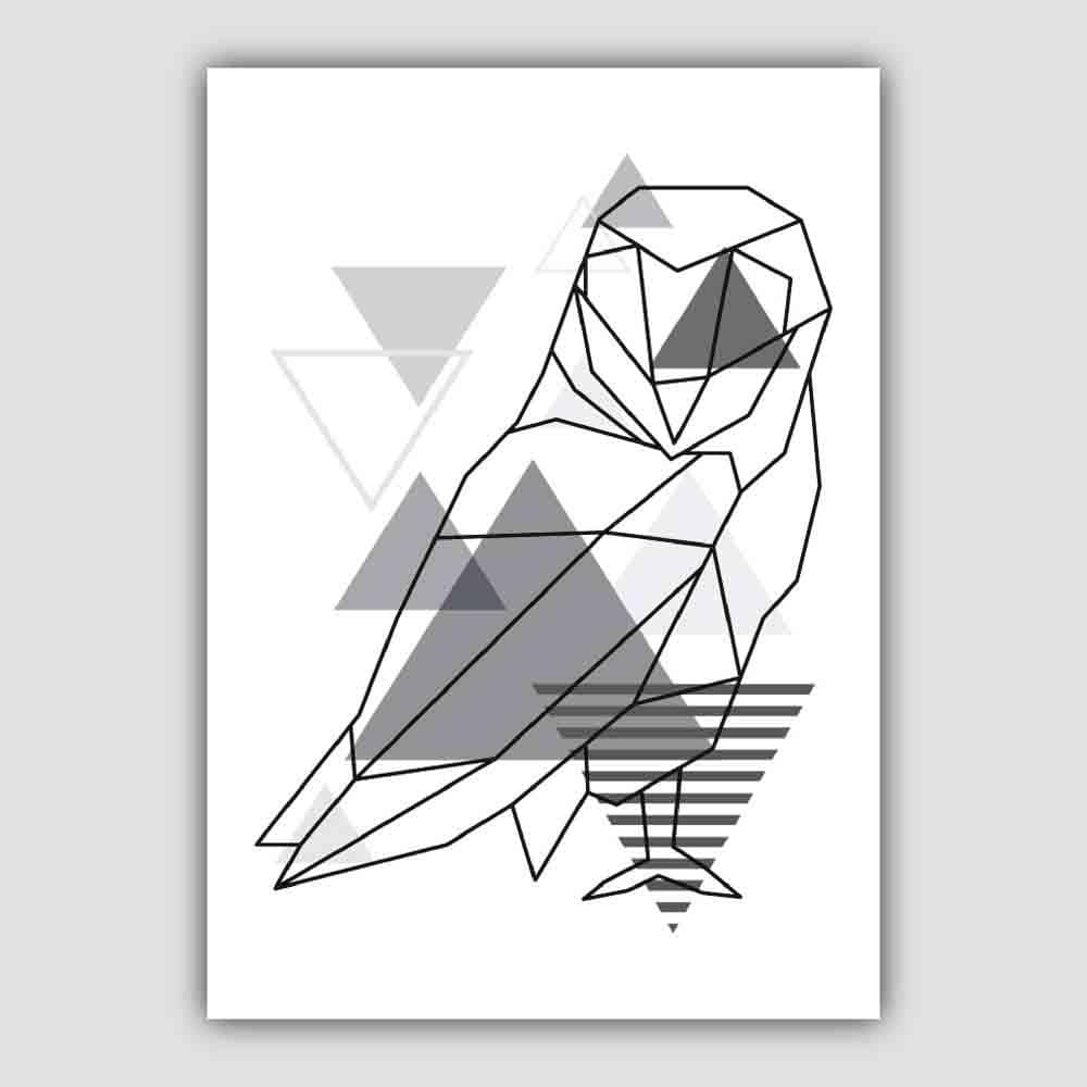 Owl Abstract Geometric Scandinavian Mono Grey Poster
