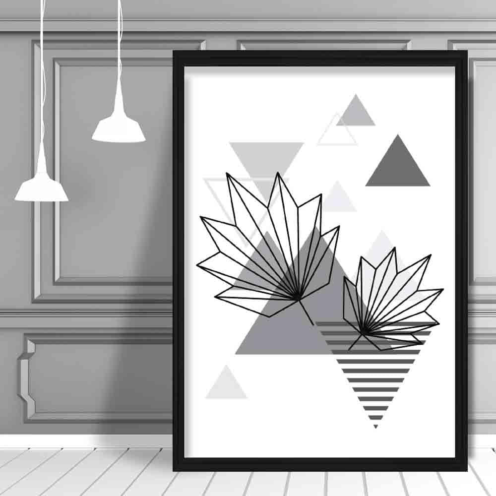 Tropical Leaves Abstract Geometric Scandinavian Mono Grey Poster