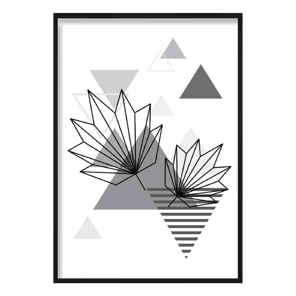 Tropical Leaves Abstract Geometric Scandinavian Mono Grey Poster