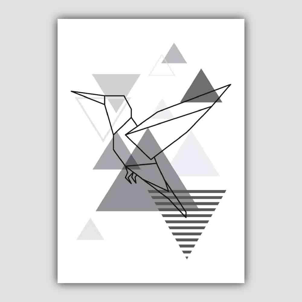 Hummingbird Abstract Geometric Scandinavian Mono Grey Poster