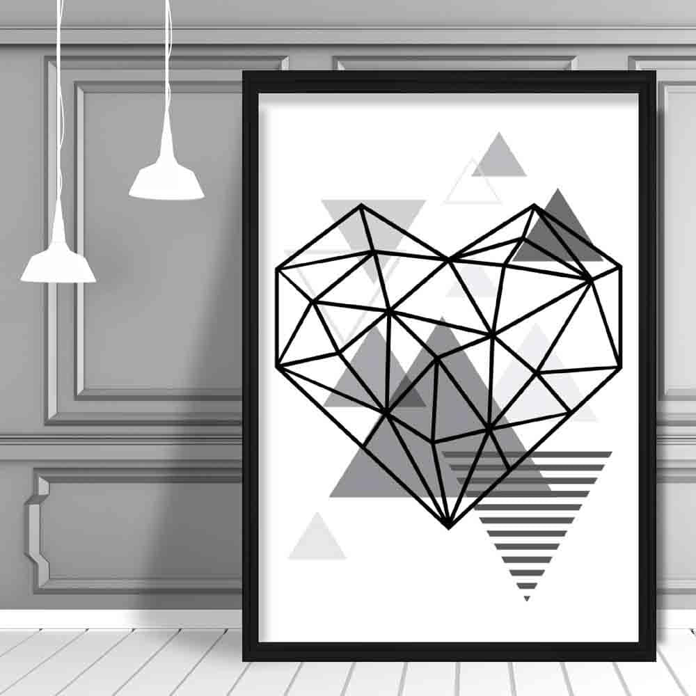 Heart Abstract Geometric Scandinavian Mono Grey Poster