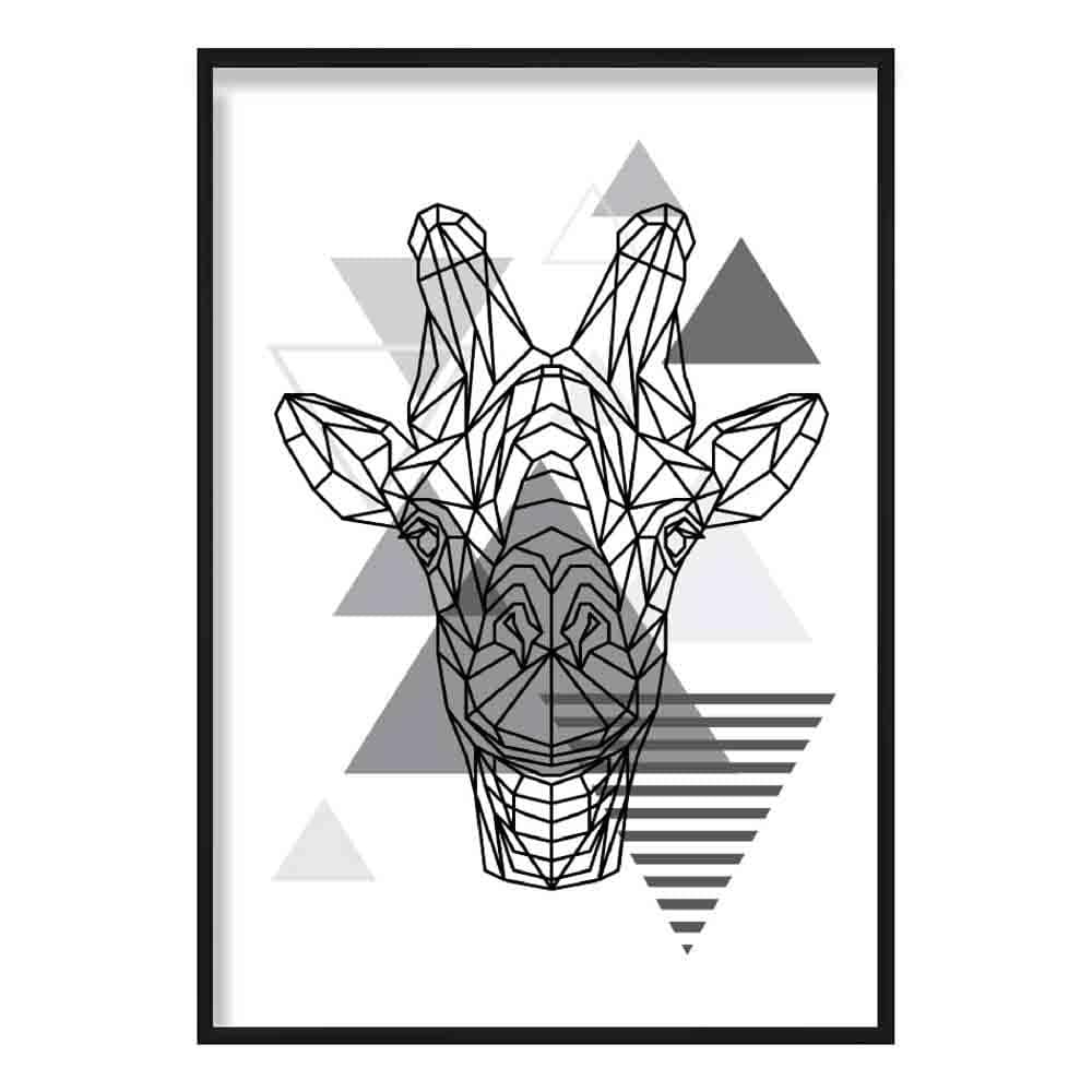 Giraffe Head Abstract Geometric Scandinavian Mono Grey Poster