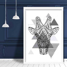 Giraffe Head Abstract Geometric Scandinavian Mono Grey Poster