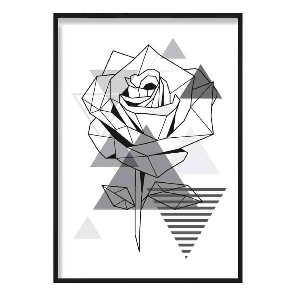 Rose Abstract Geometric Scandinavian Mono Grey Poster