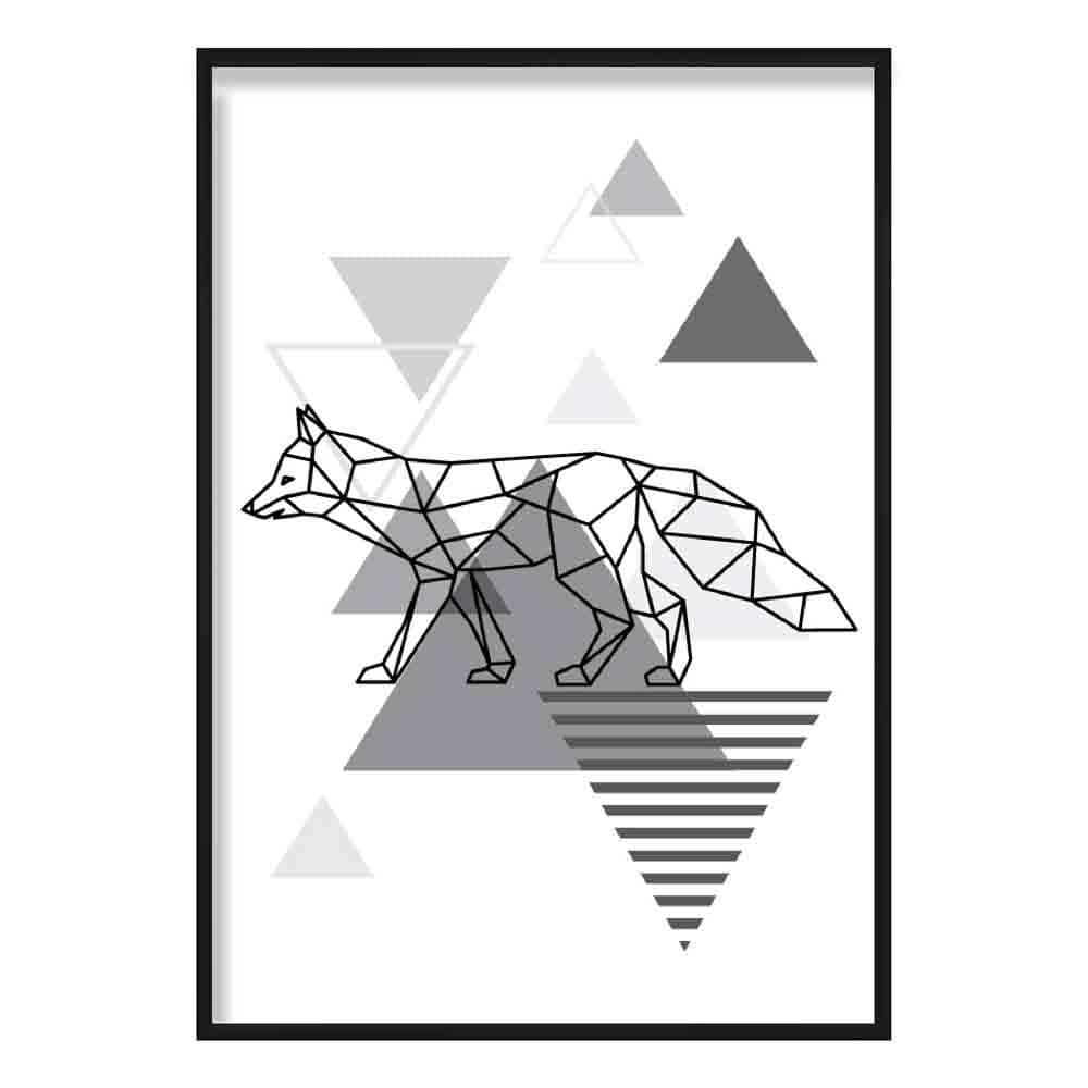 Fox Abstract Geometric Scandinavian Mono Grey Poster