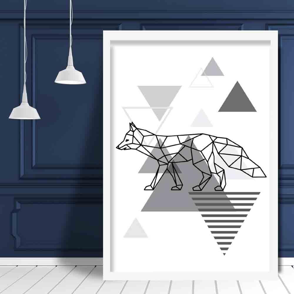 Fox Abstract Geometric Scandinavian Mono Grey Poster
