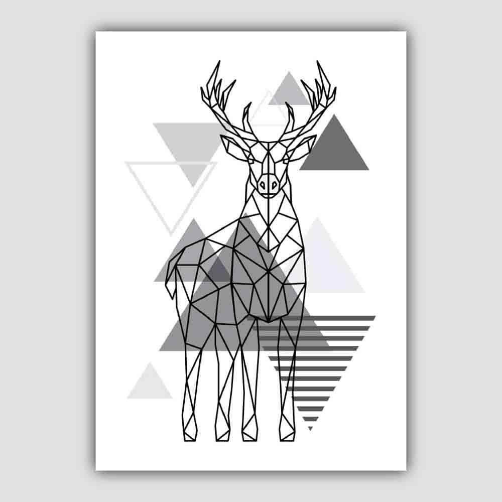 Majestic Stag Abstract Geometric Scandinavian Mono Grey Poster