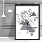 Peony Flower Abstract Geometric Scandinavian Mono Grey Poster