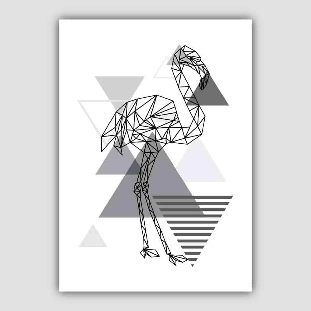 Flamingo Abstract Geometric Scandinavian Mono Grey Poster