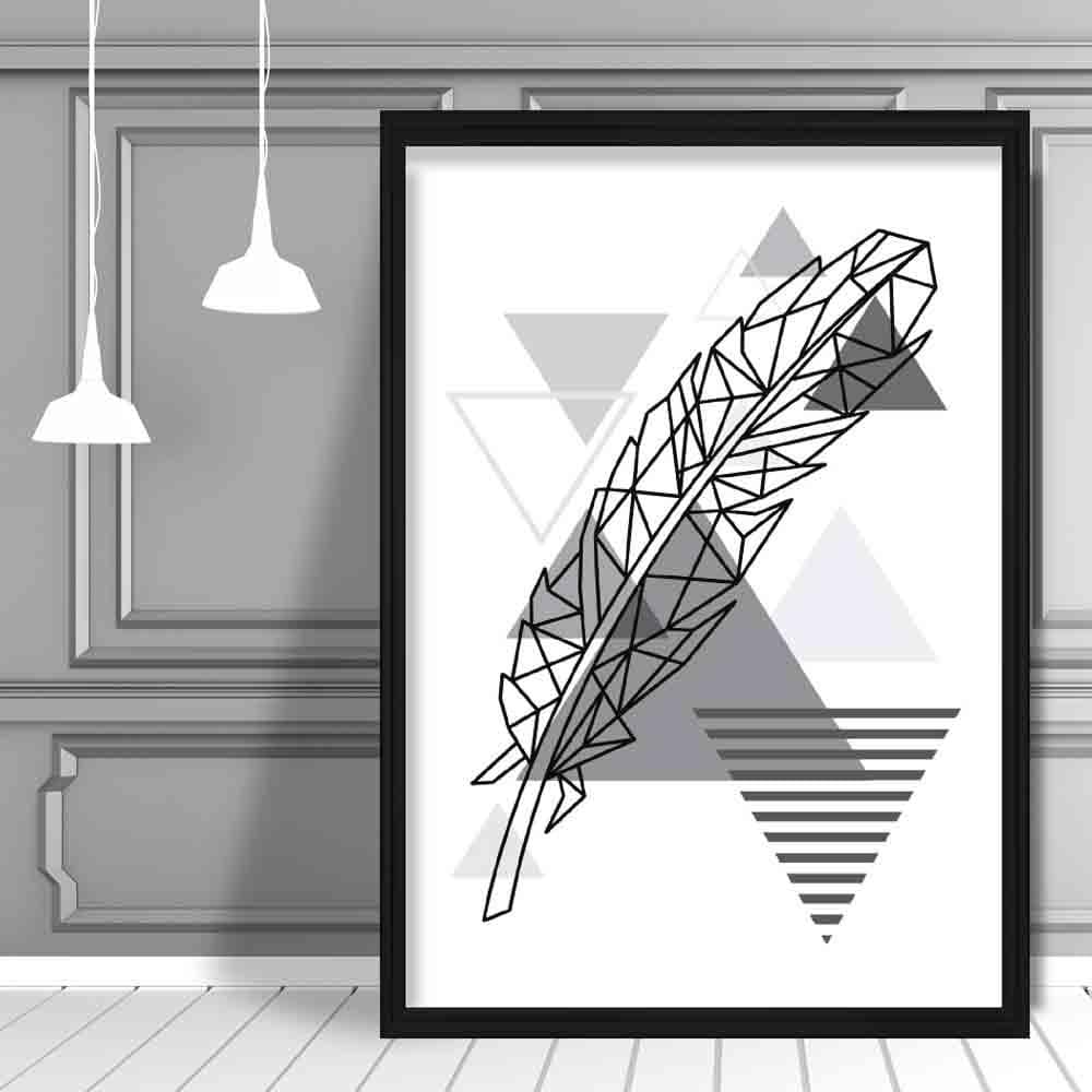 Feather Abstract Geometric Scandinavian Mono Grey Poster