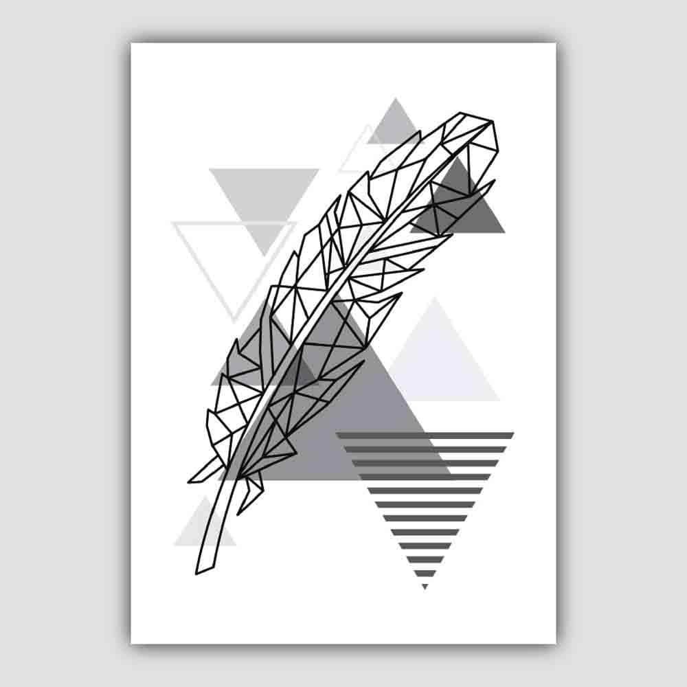Feather Abstract Geometric Scandinavian Mono Grey Poster